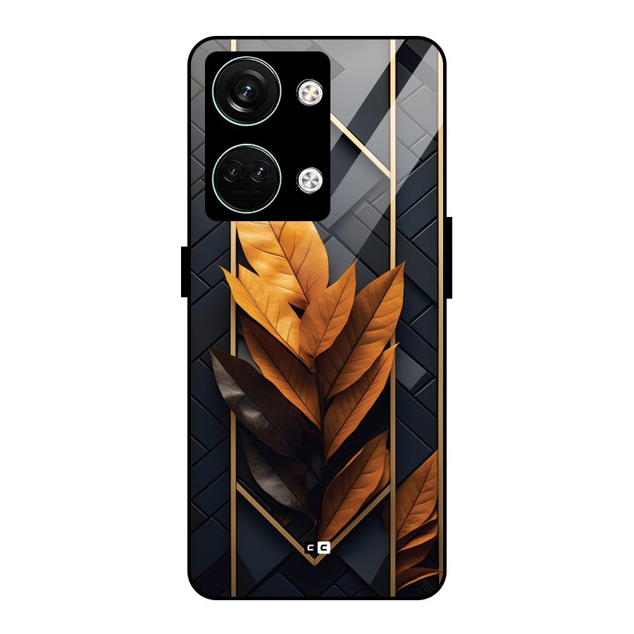 Golden Leaf Pattern Glass Back Case for Oneplus Nord 3