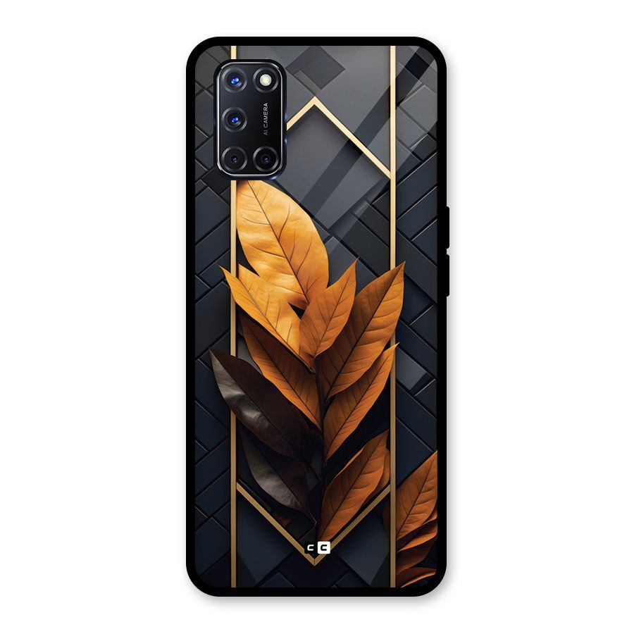 Golden Leaf Pattern Glass Back Case for Oppo A52