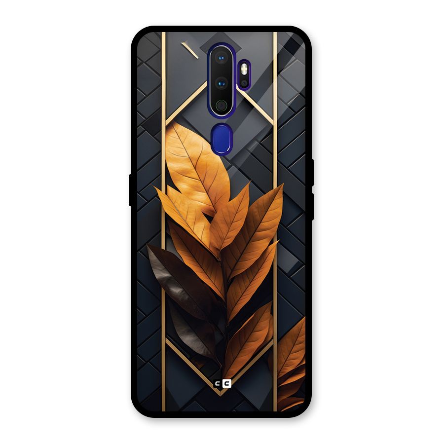Golden Leaf Pattern Glass Back Case for Oppo A9 (2020)