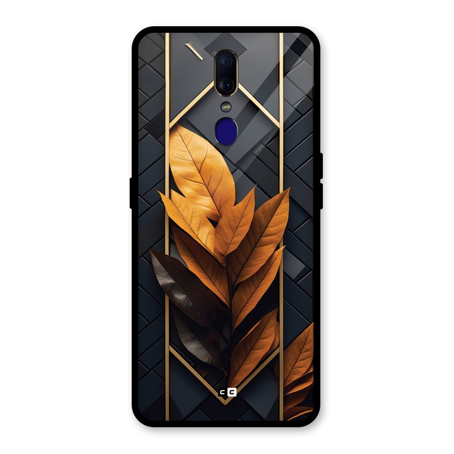 Golden Leaf Pattern Glass Back Case for Oppo F11