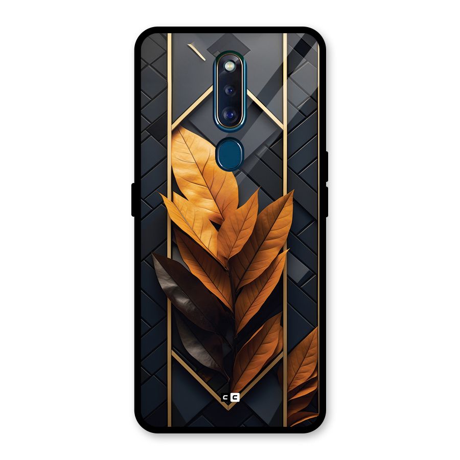 Golden Leaf Pattern Glass Back Case for Oppo F11 Pro