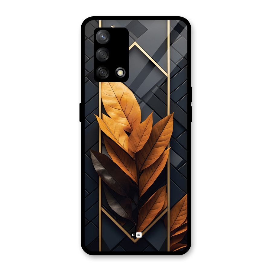 Golden Leaf Pattern Glass Back Case for Oppo F19
