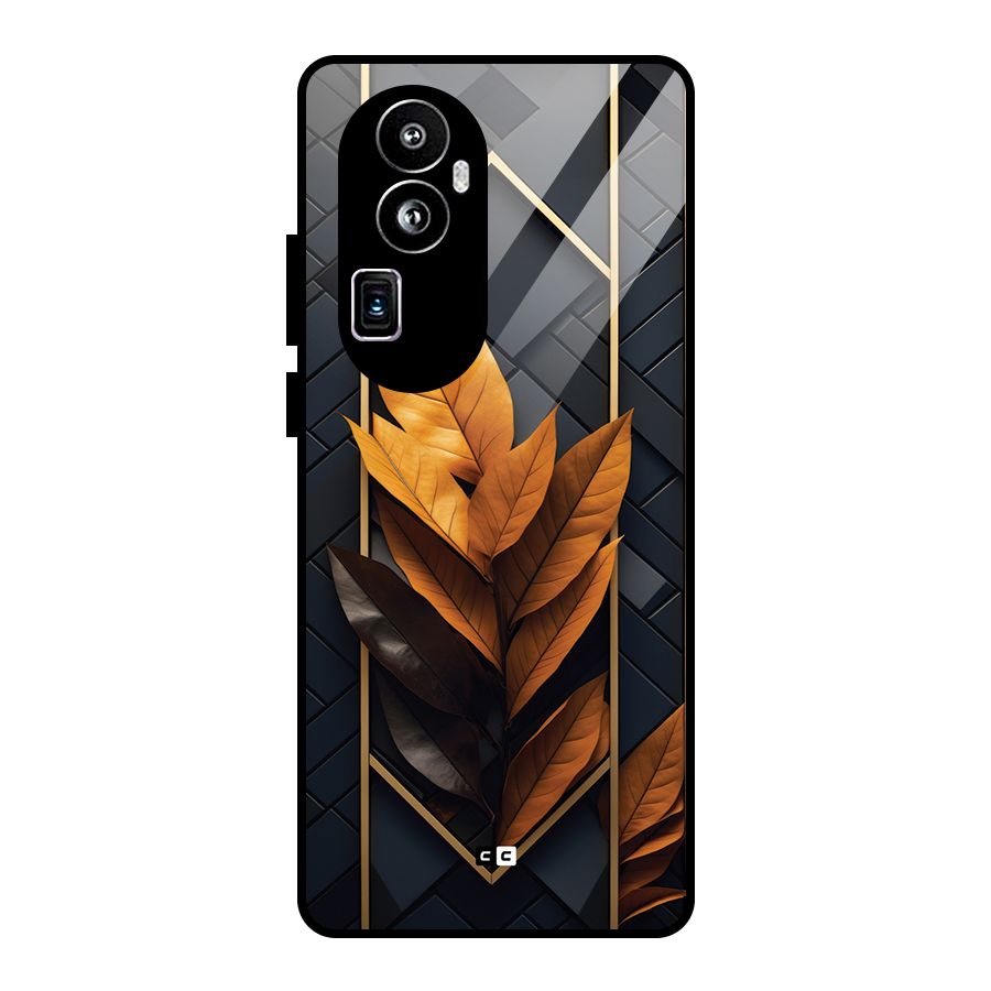 Golden Leaf Pattern Glass Back Case for Oppo Reno10 Pro Plus