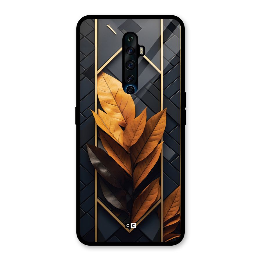 Golden Leaf Pattern Glass Back Case for Oppo Reno2 F
