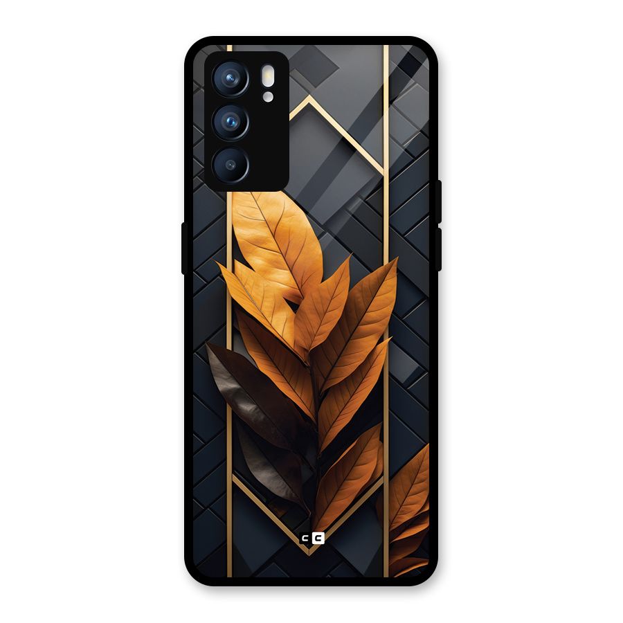 Golden Leaf Pattern Glass Back Case for Oppo Reno6 5G