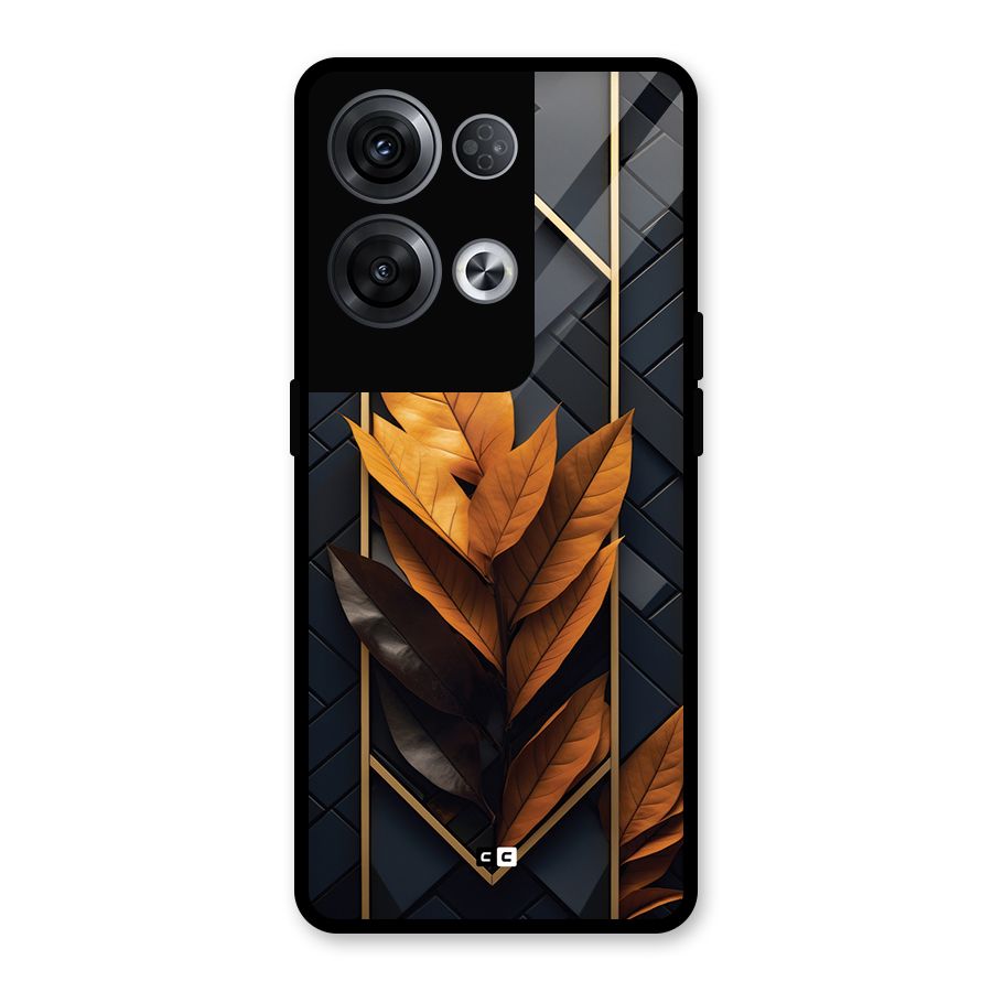 Golden Leaf Pattern Glass Back Case for Oppo Reno8 Pro 5G