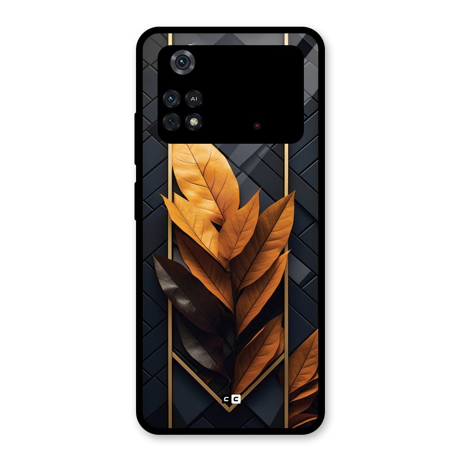 Golden Leaf Pattern Glass Back Case for Poco M4 Pro 4G