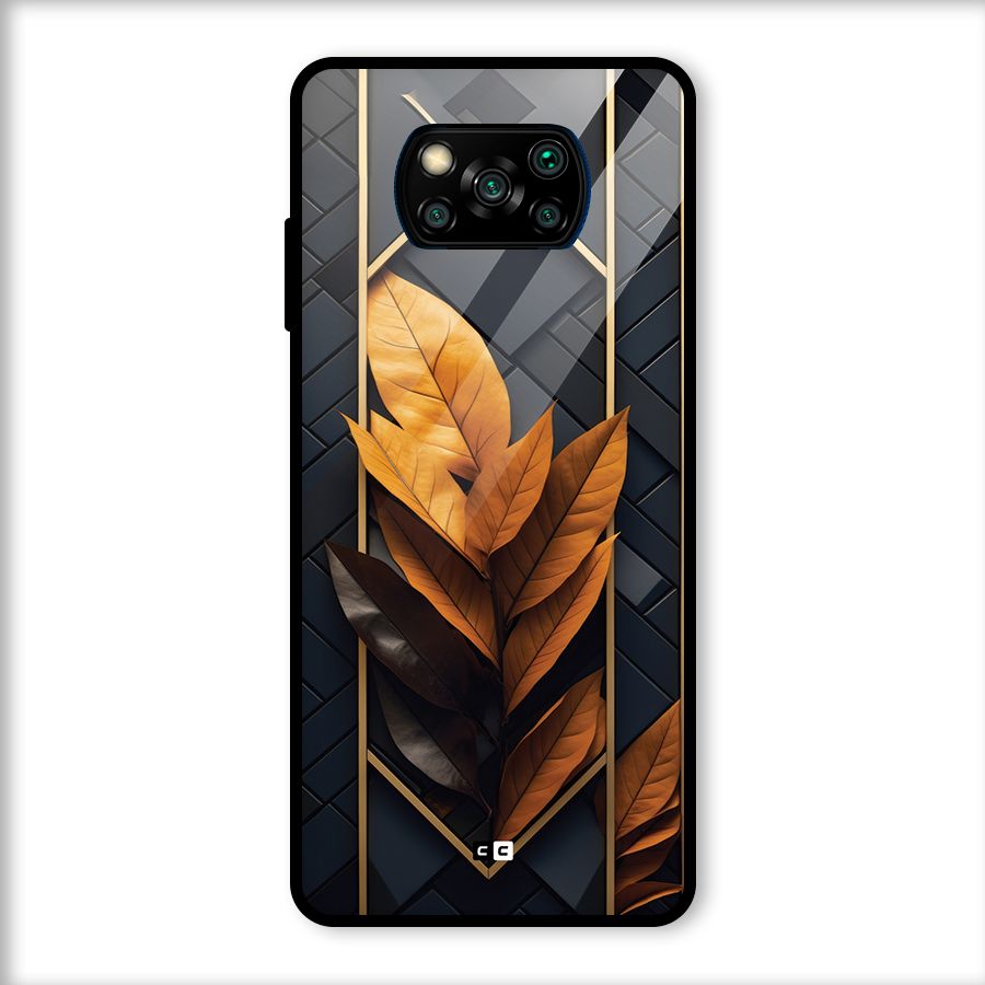 Golden Leaf Pattern Glass Back Case for Poco X3