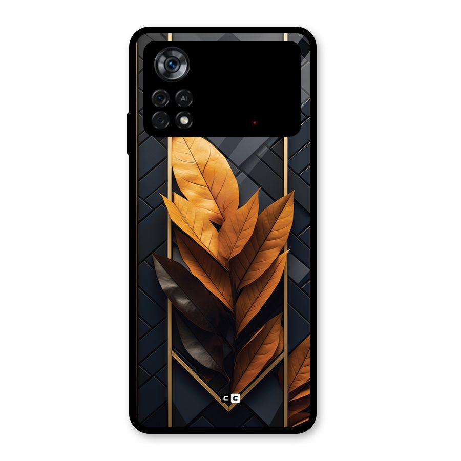 Golden Leaf Pattern Glass Back Case for Poco X4 Pro 5G