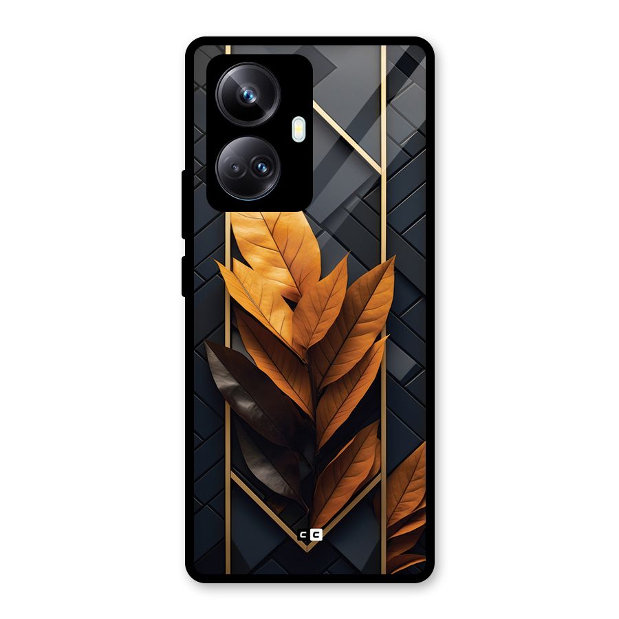 Golden Leaf Pattern Glass Back Case for Realme 10 Pro Plus