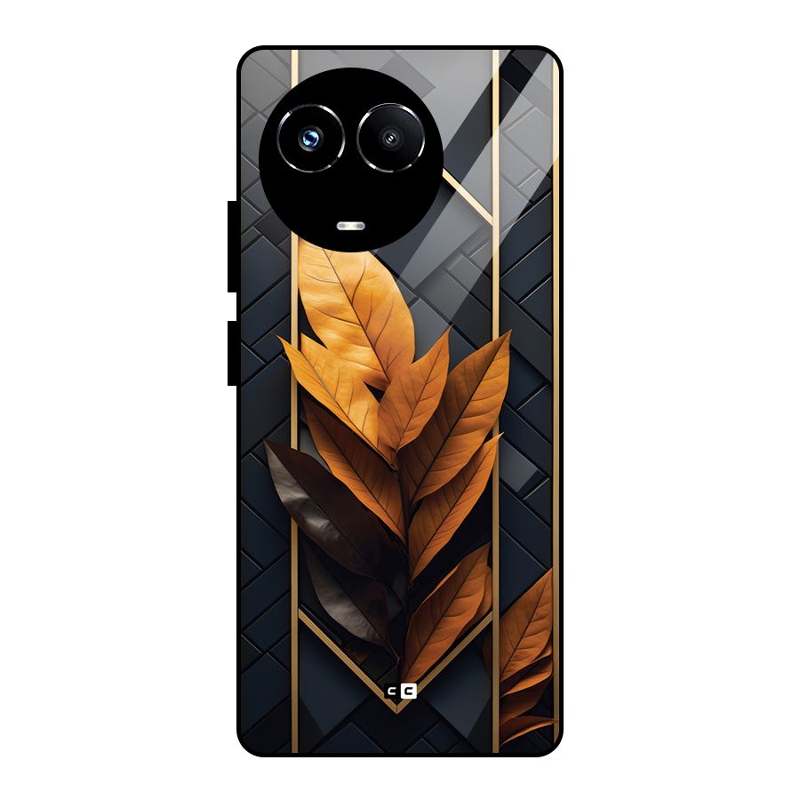 Golden Leaf Pattern Glass Back Case for Realme 11X