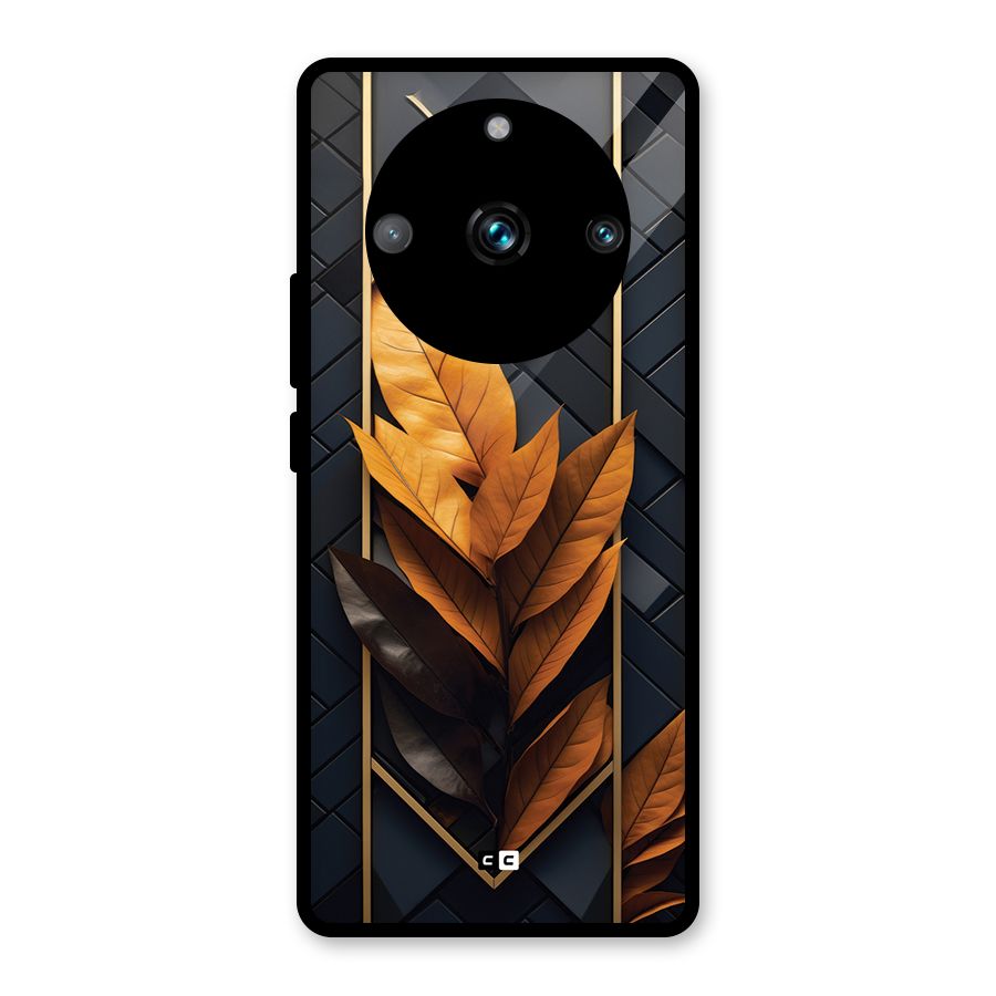 Golden Leaf Pattern Glass Back Case for Realme 11 Pro Plus