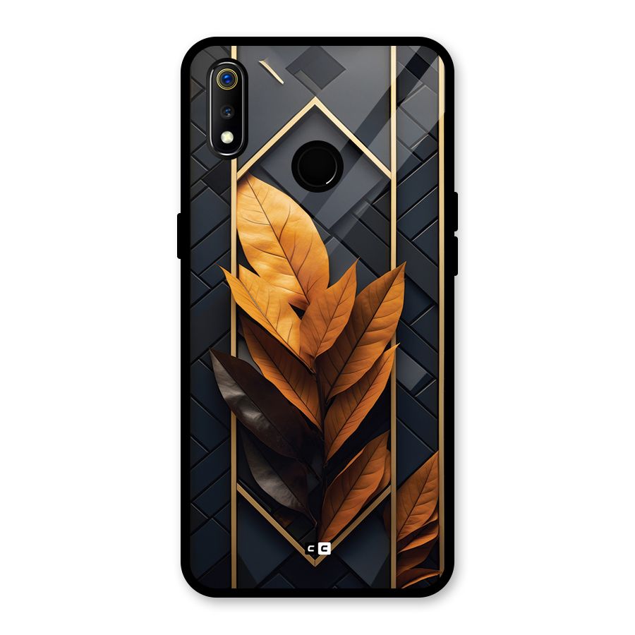 Golden Leaf Pattern Glass Back Case for Realme 3i