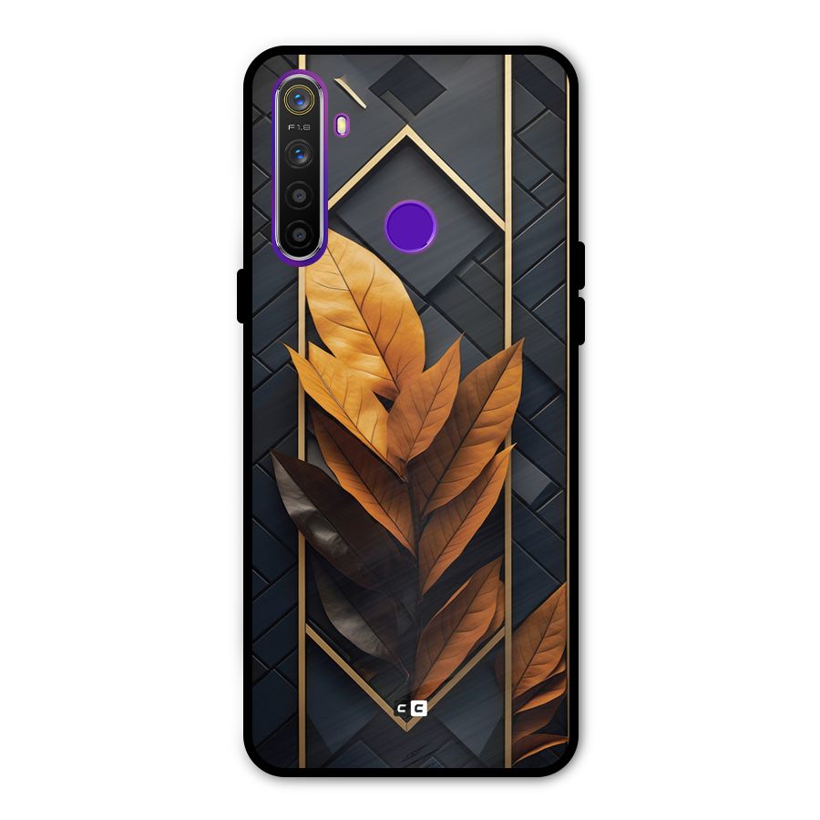 Golden Leaf Pattern Glass Back Case for Realme 5s