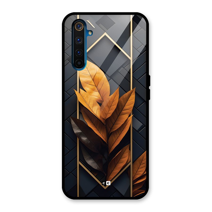 Golden Leaf Pattern Glass Back Case for Realme 6 Pro