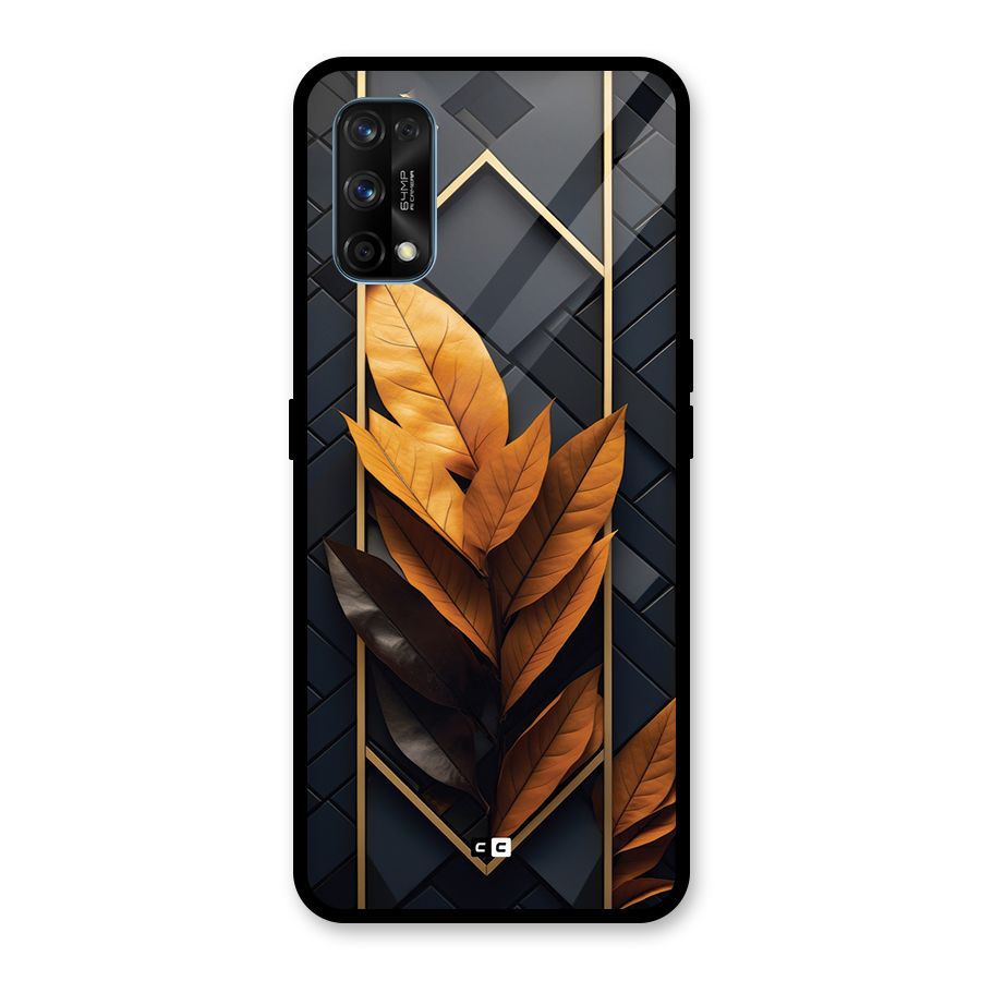Golden Leaf Pattern Glass Back Case for Realme 7 Pro