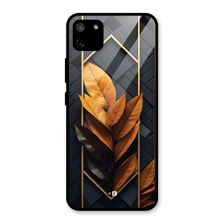Golden Leaf Pattern Glass Back Case for Realme C11
