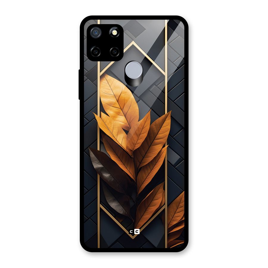 Golden Leaf Pattern Glass Back Case for Realme C12
