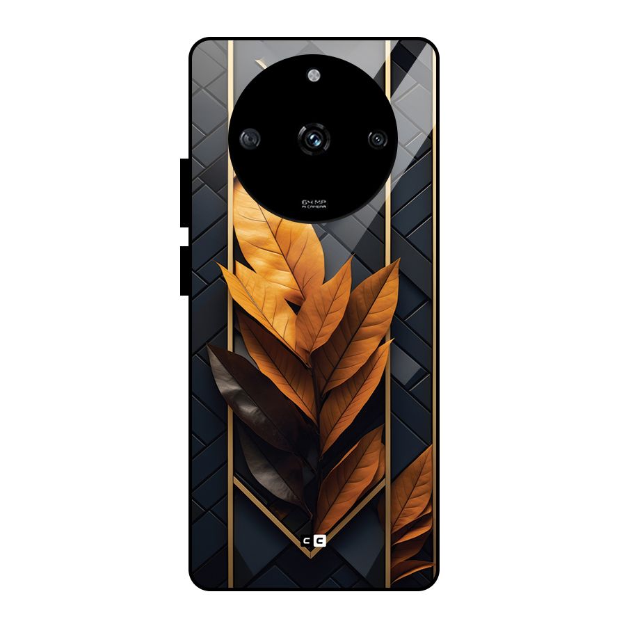 Golden Leaf Pattern Glass Back Case for Realme Narzo 60 5G