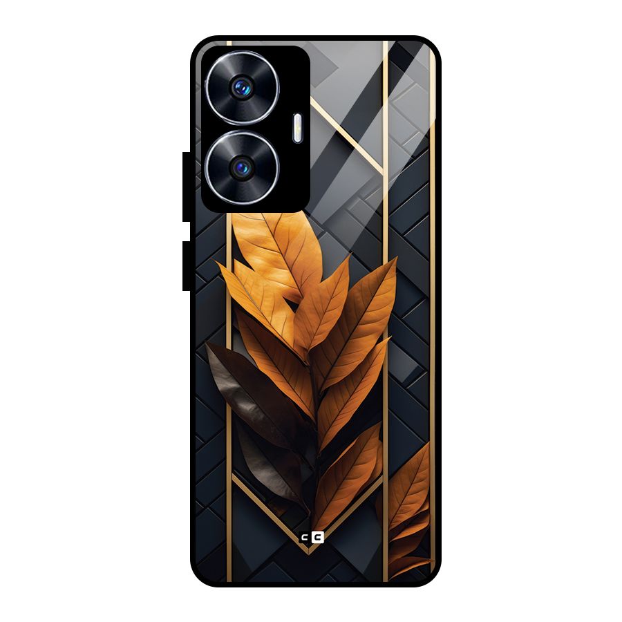 Golden Leaf Pattern Glass Back Case for Realme Narzo N55