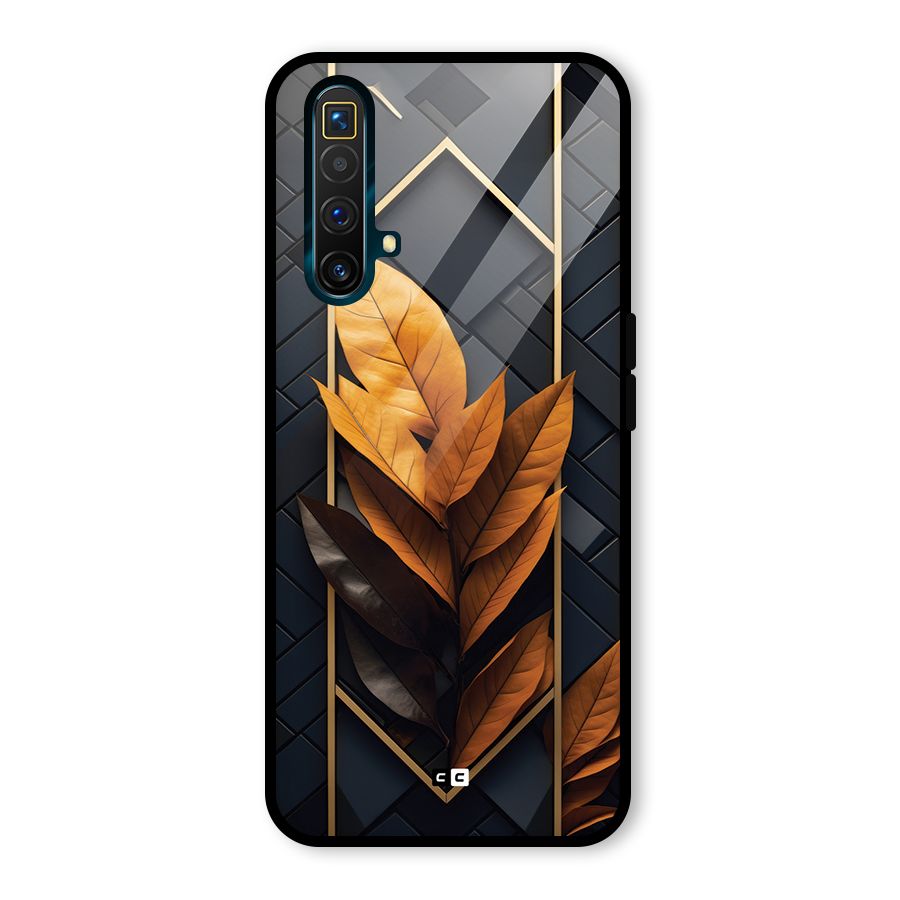 Golden Leaf Pattern Glass Back Case for Realme X3