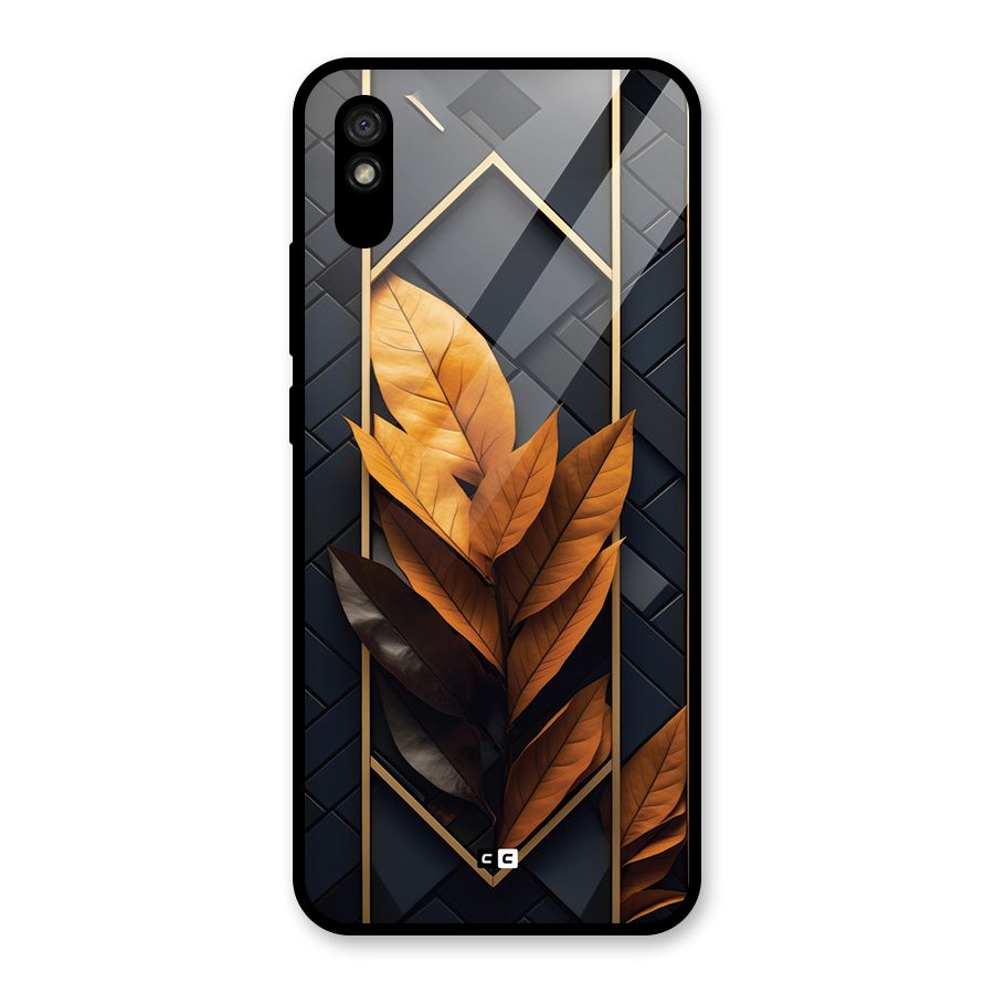 Golden Leaf Pattern Glass Back Case for Redmi 9i