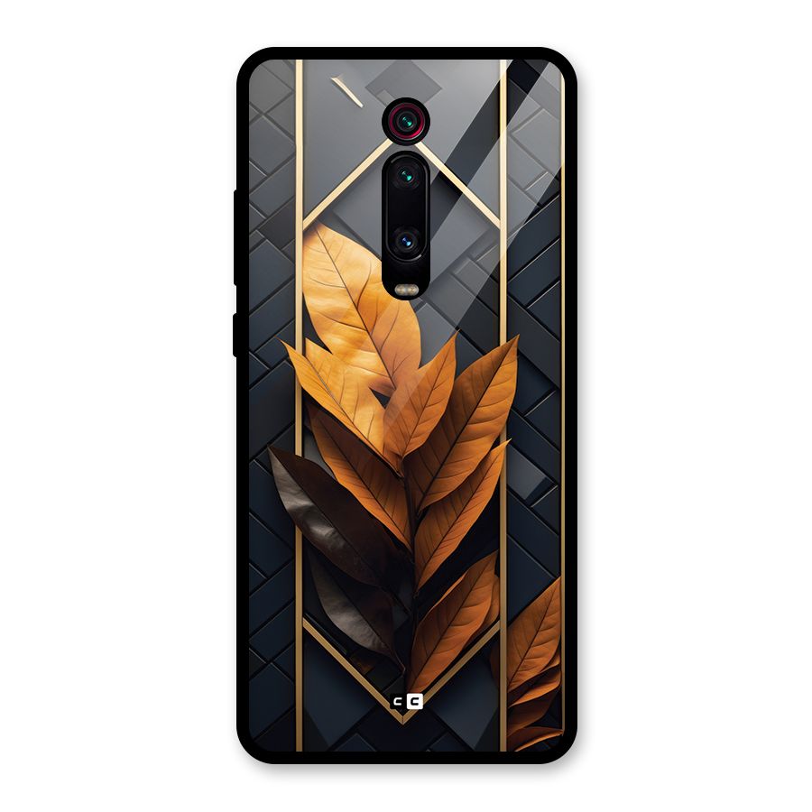 Golden Leaf Pattern Glass Back Case for Redmi K20