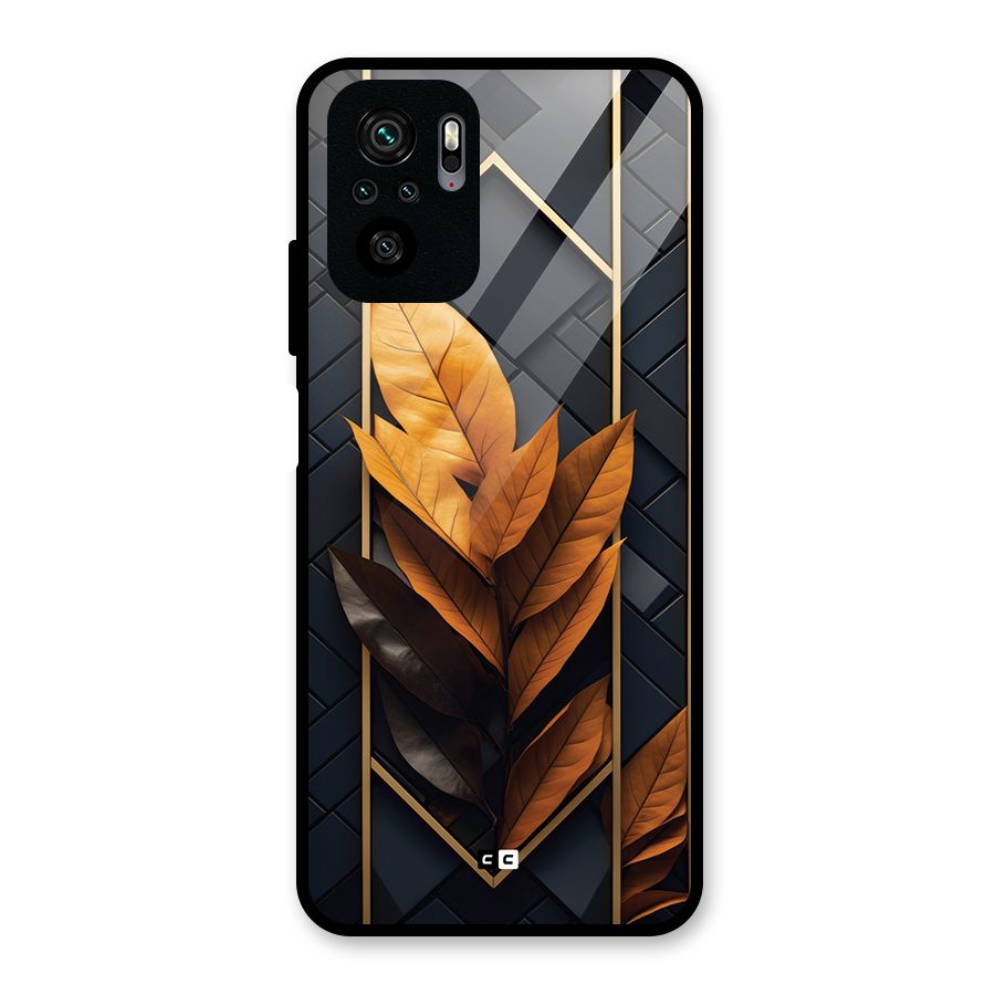 Golden Leaf Pattern Glass Back Case for Redmi Note 10S