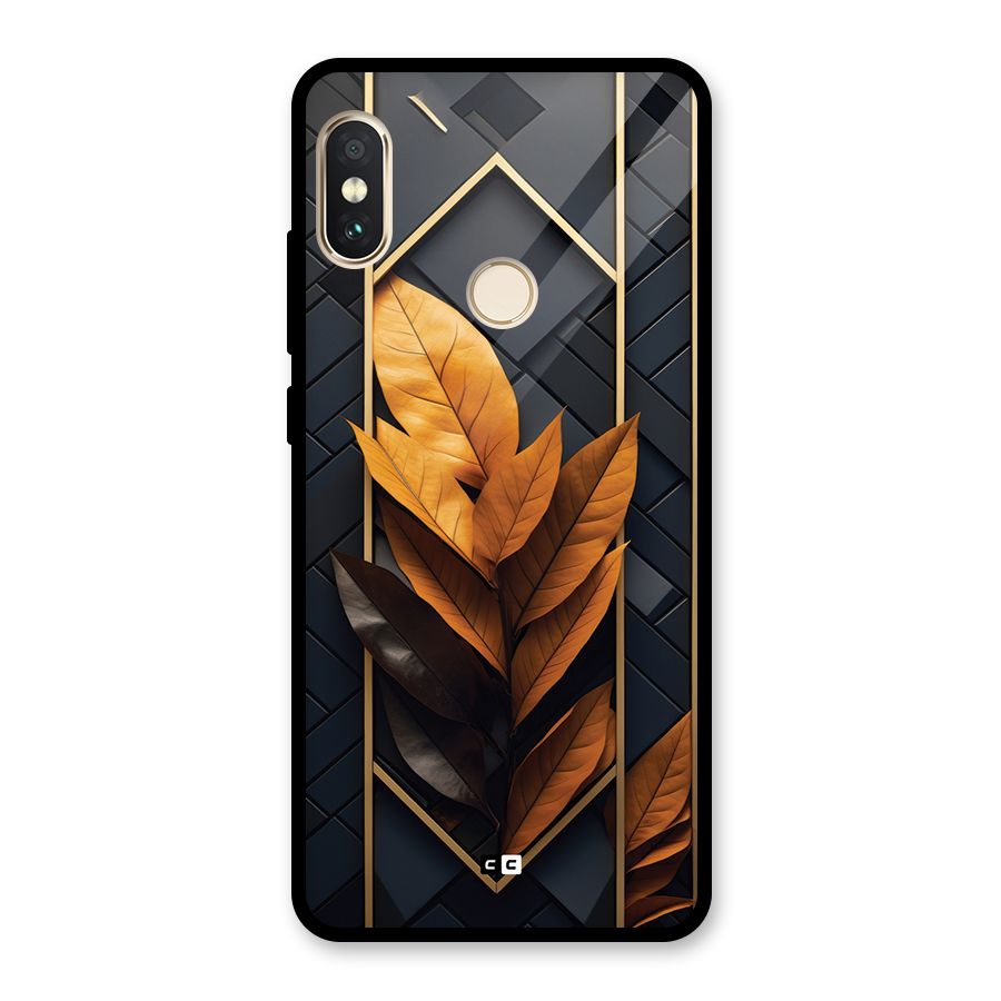 Golden Leaf Pattern Glass Back Case for Redmi Note 5 Pro