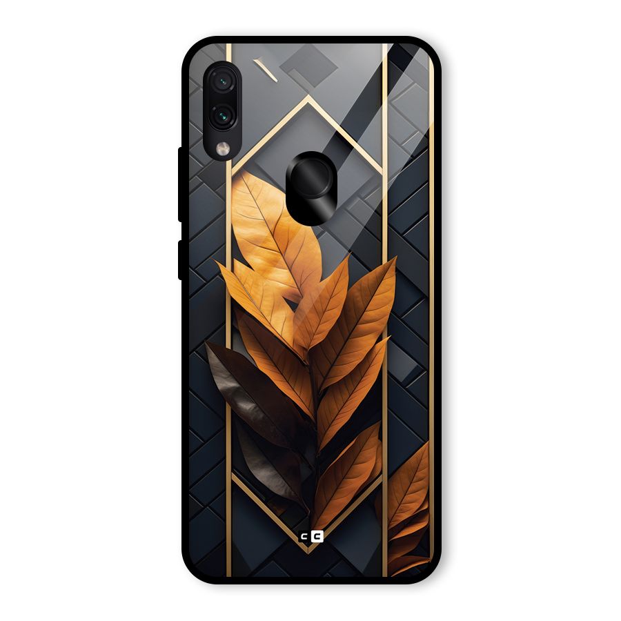 Golden Leaf Pattern Glass Back Case for Redmi Note 7 Pro