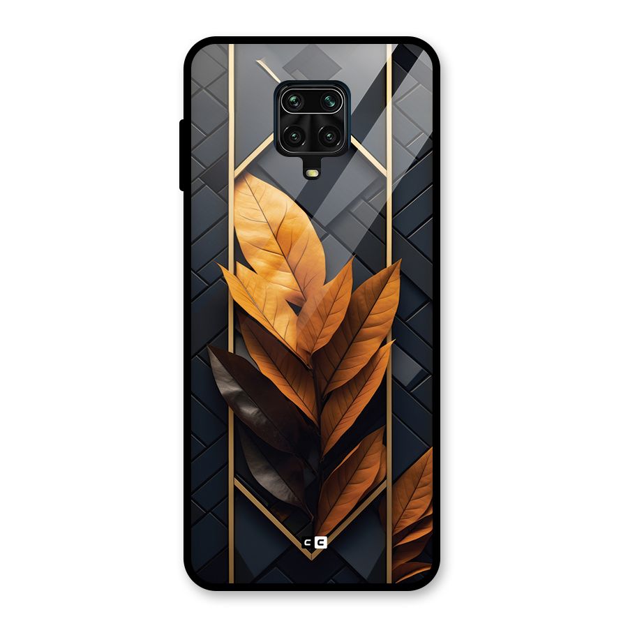 Golden Leaf Pattern Glass Back Case for Redmi Note 9 Pro