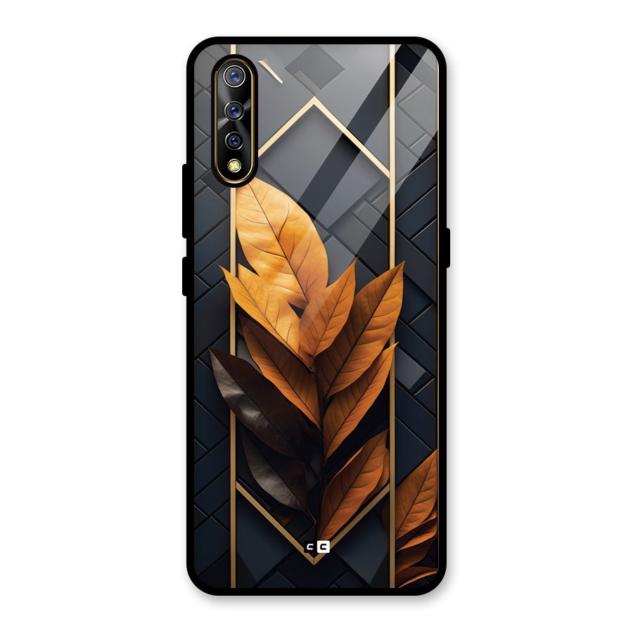 Golden Leaf Pattern Glass Back Case for Vivo S1