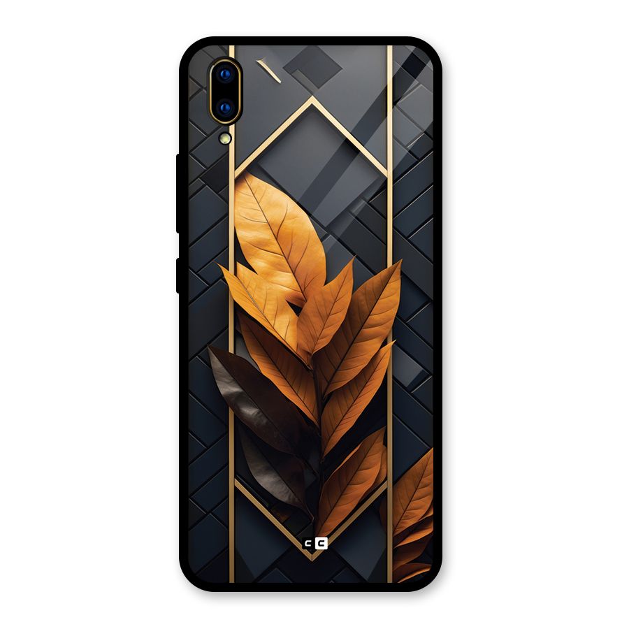 Golden Leaf Pattern Glass Back Case for Vivo V11 Pro