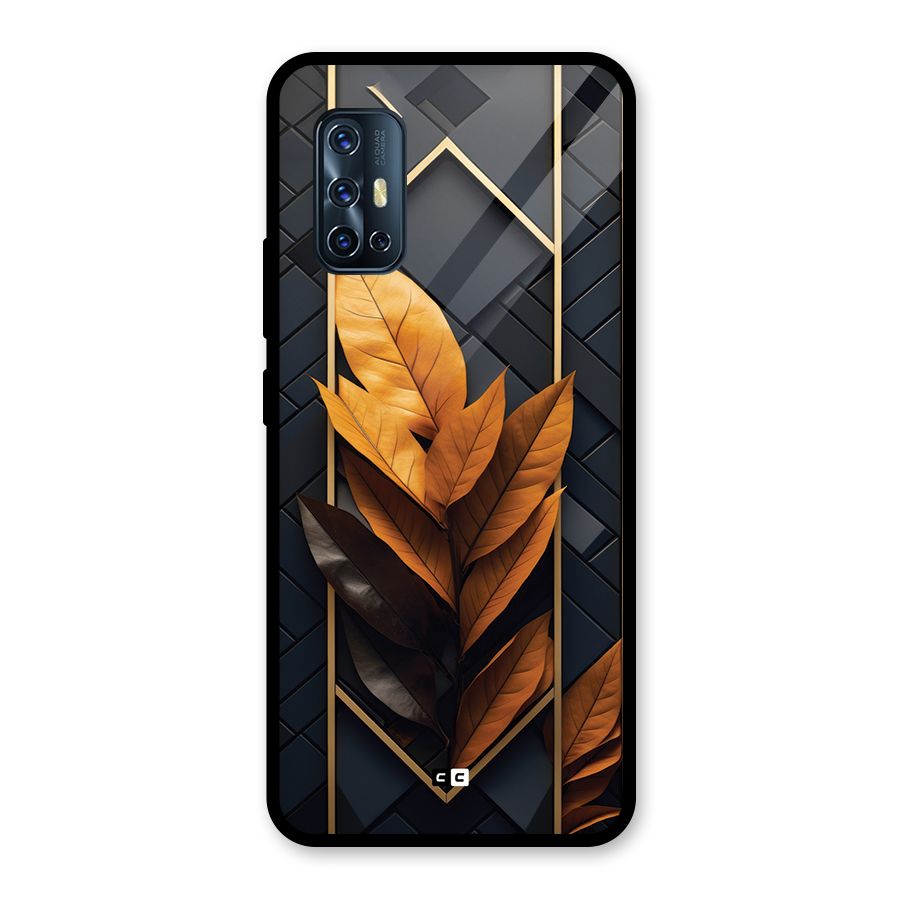 Golden Leaf Pattern Glass Back Case for Vivo V17