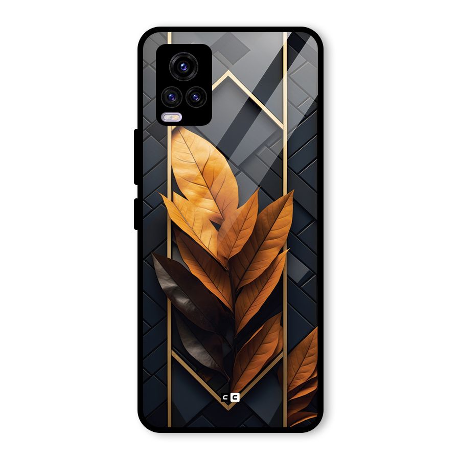 Golden Leaf Pattern Glass Back Case for Vivo V20