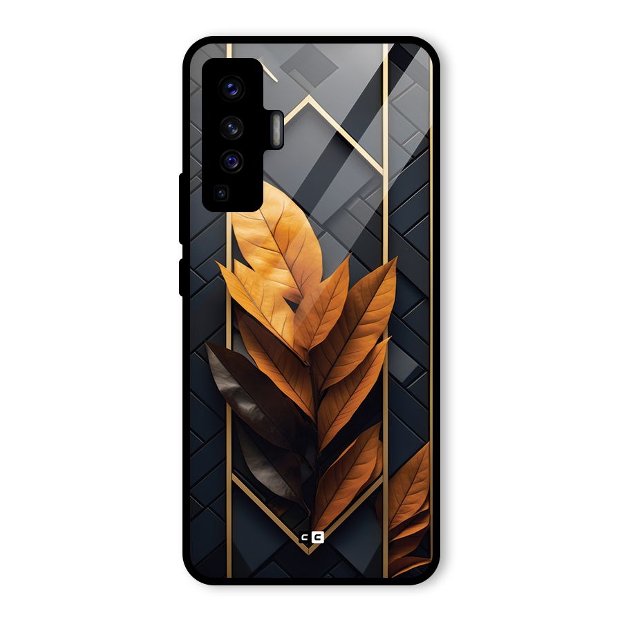 Golden Leaf Pattern Glass Back Case for Vivo X50