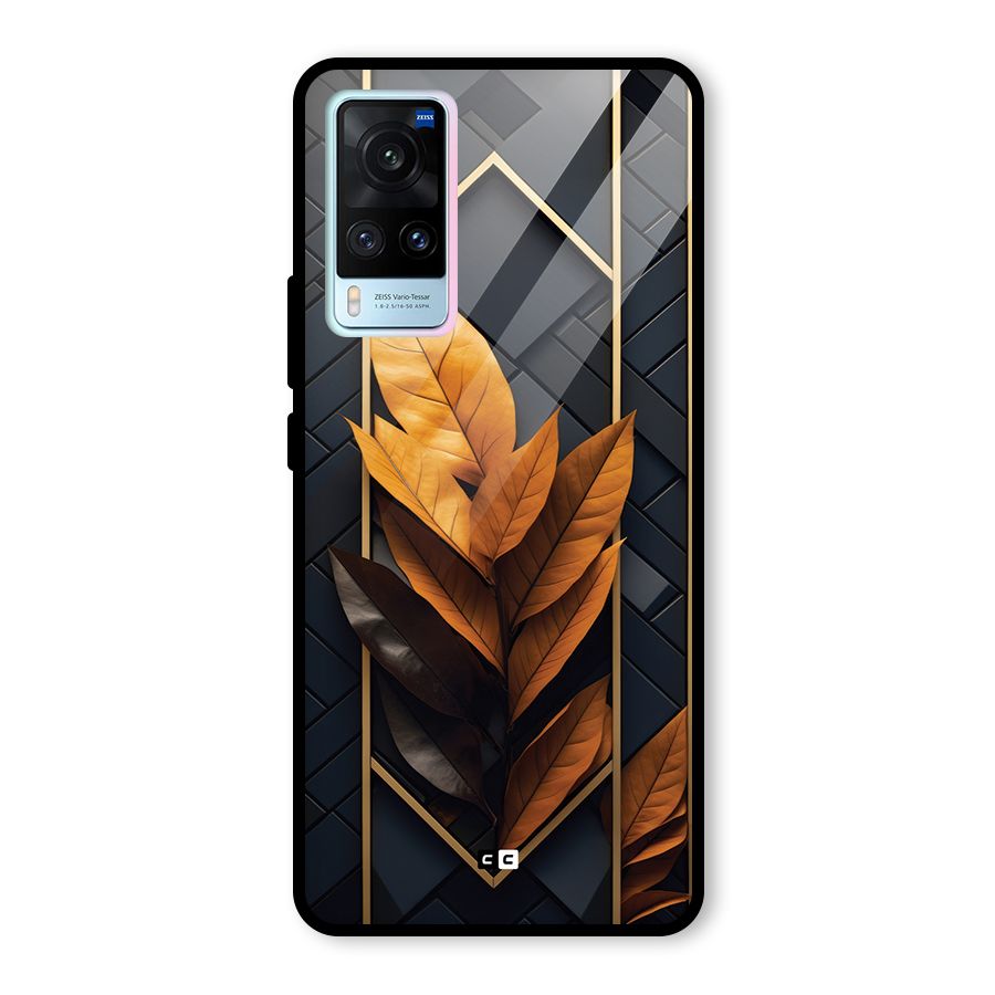 Golden Leaf Pattern Glass Back Case for Vivo X60