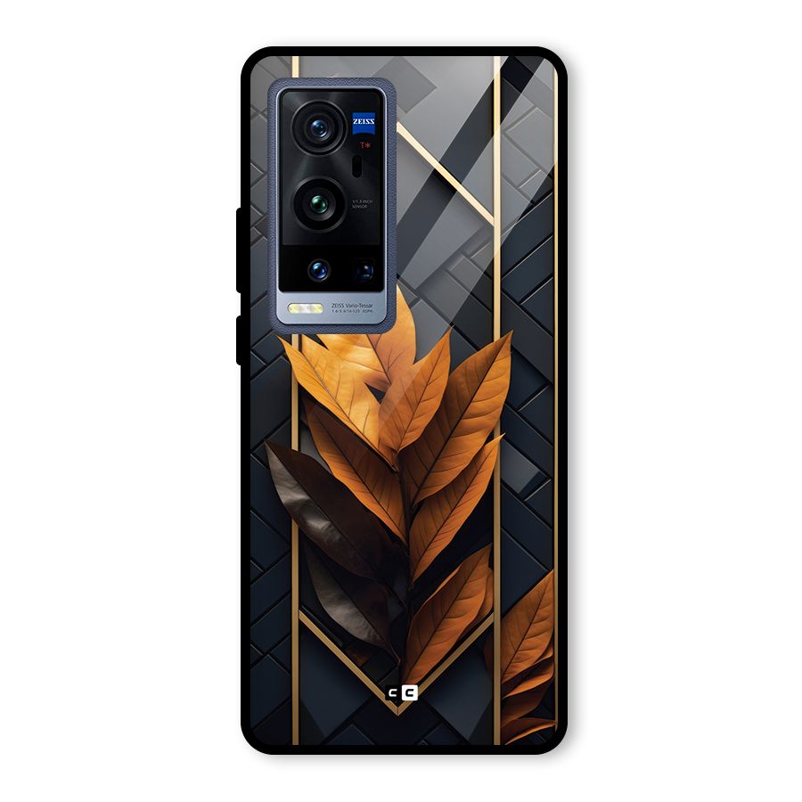 Golden Leaf Pattern Glass Back Case for Vivo X60 Pro Plus