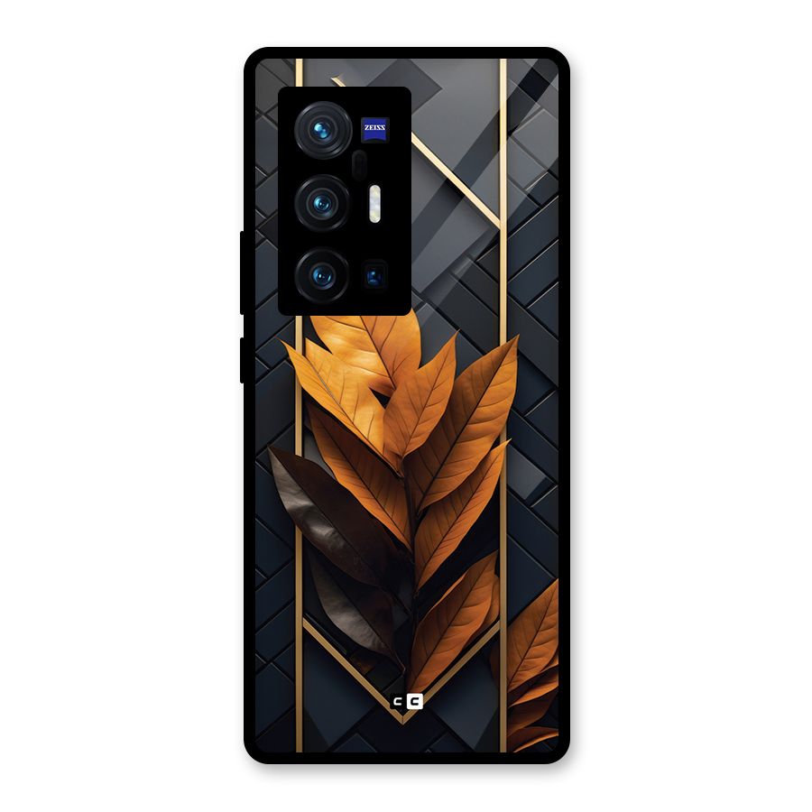 Golden Leaf Pattern Glass Back Case for Vivo X70 Pro Plus