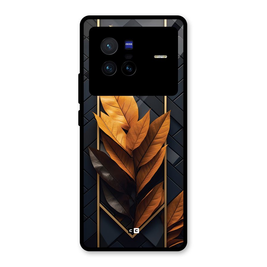 Golden Leaf Pattern Glass Back Case for Vivo X80
