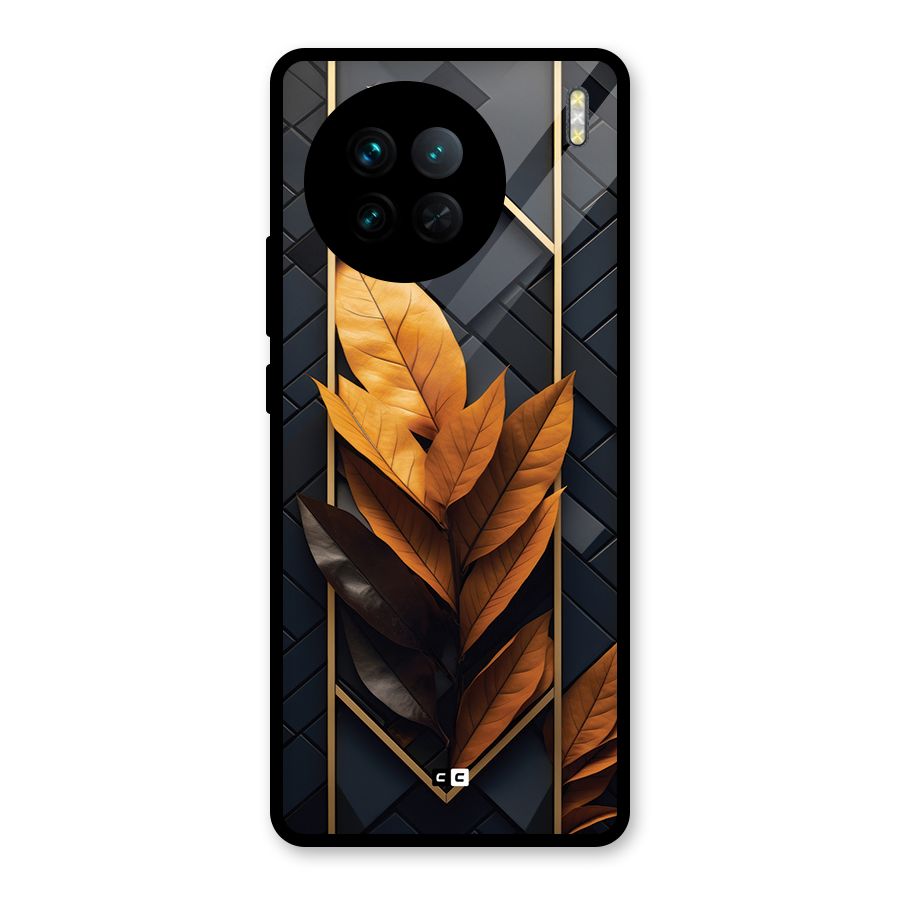 Golden Leaf Pattern Glass Back Case for Vivo X90