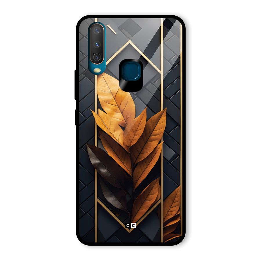 Golden Leaf Pattern Glass Back Case for Vivo Y17