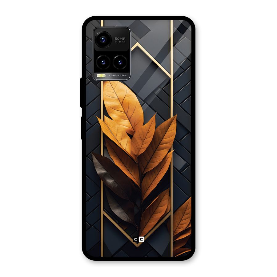 Golden Leaf Pattern Glass Back Case for Vivo Y21T
