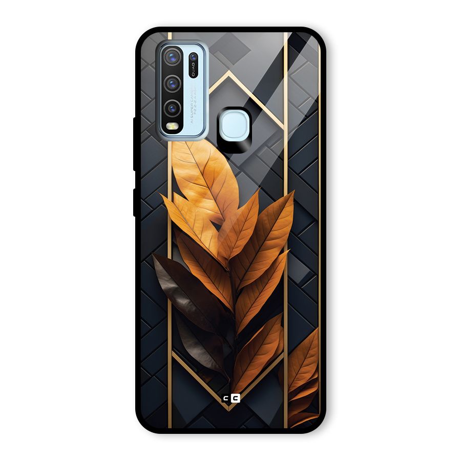 Golden Leaf Pattern Glass Back Case for Vivo Y30