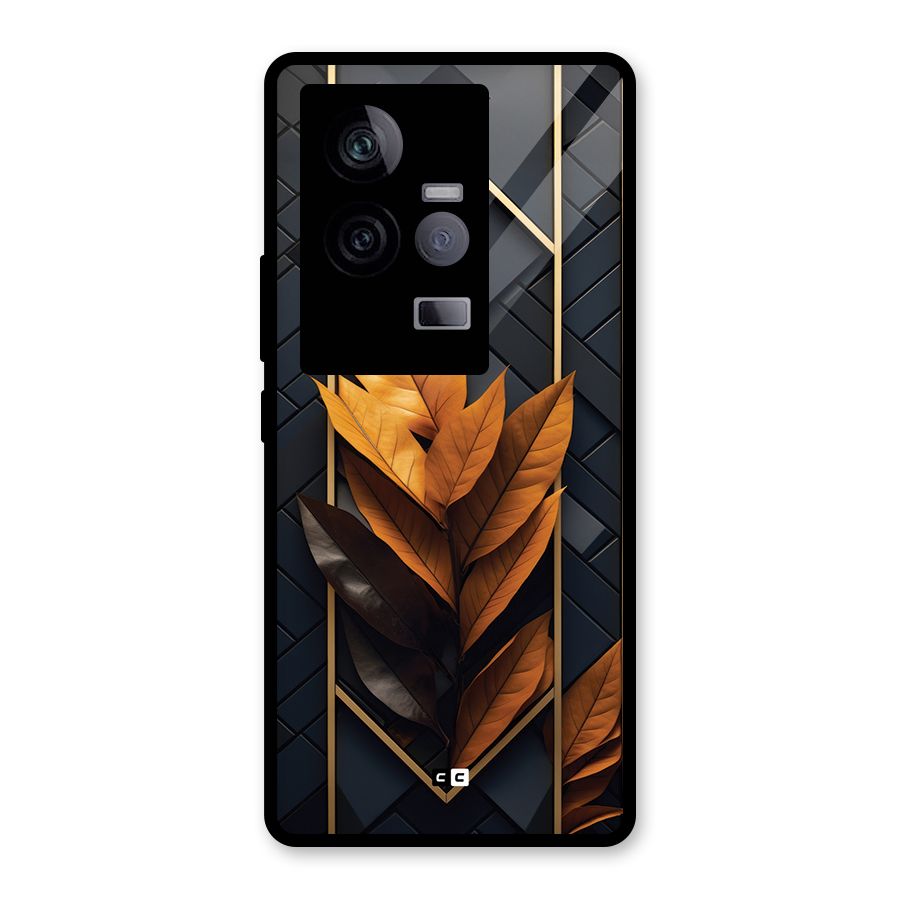 Golden Leaf Pattern Glass Back Case for Vivo iQOO 11 5G