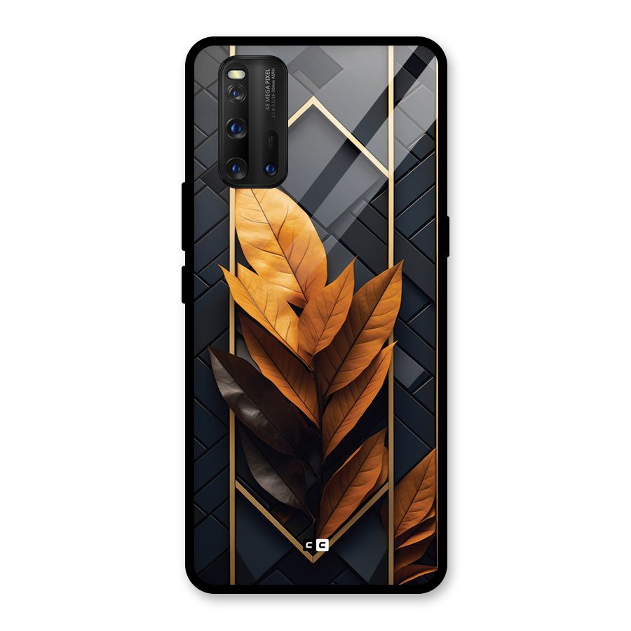 Golden Leaf Pattern Glass Back Case for Vivo iQOO 3