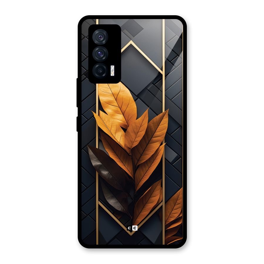 Golden Leaf Pattern Glass Back Case for Vivo iQOO 7 5G
