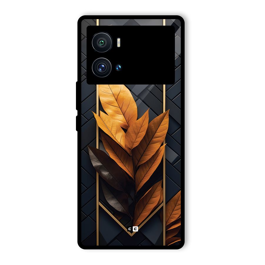 Golden Leaf Pattern Glass Back Case for Vivo iQOO 9 Pro