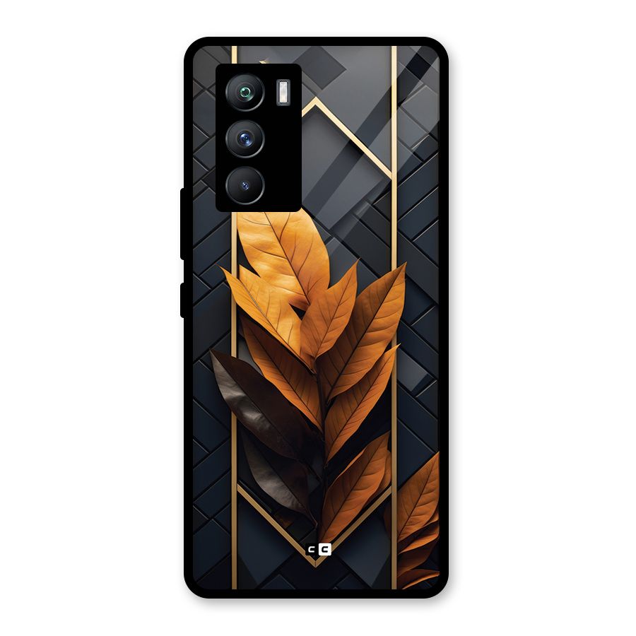 Golden Leaf Pattern Glass Back Case for Vivo iQOO 9 SE