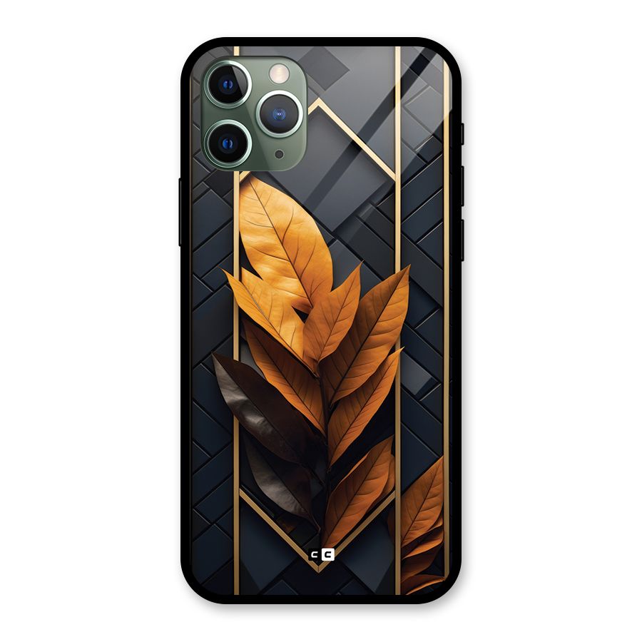 Golden Leaf Pattern Glass Back Case for iPhone 11 Pro